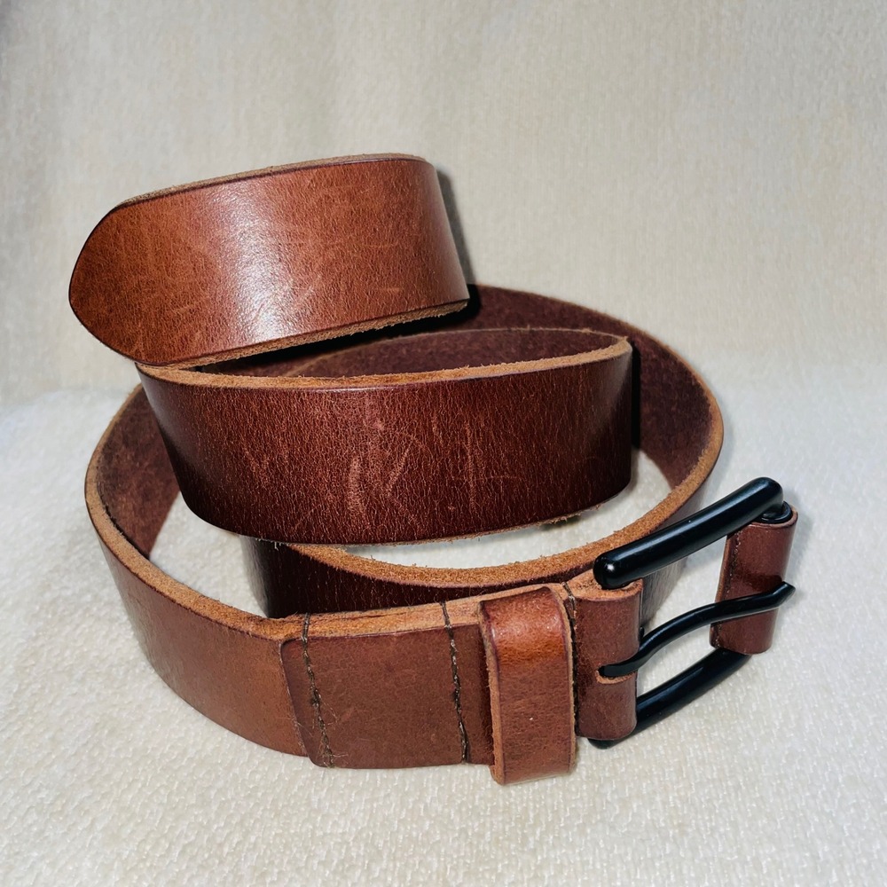 Lucky Brand Mens Brown Tab Leather Belt Matte Black Buckle BKM00002 Size 40